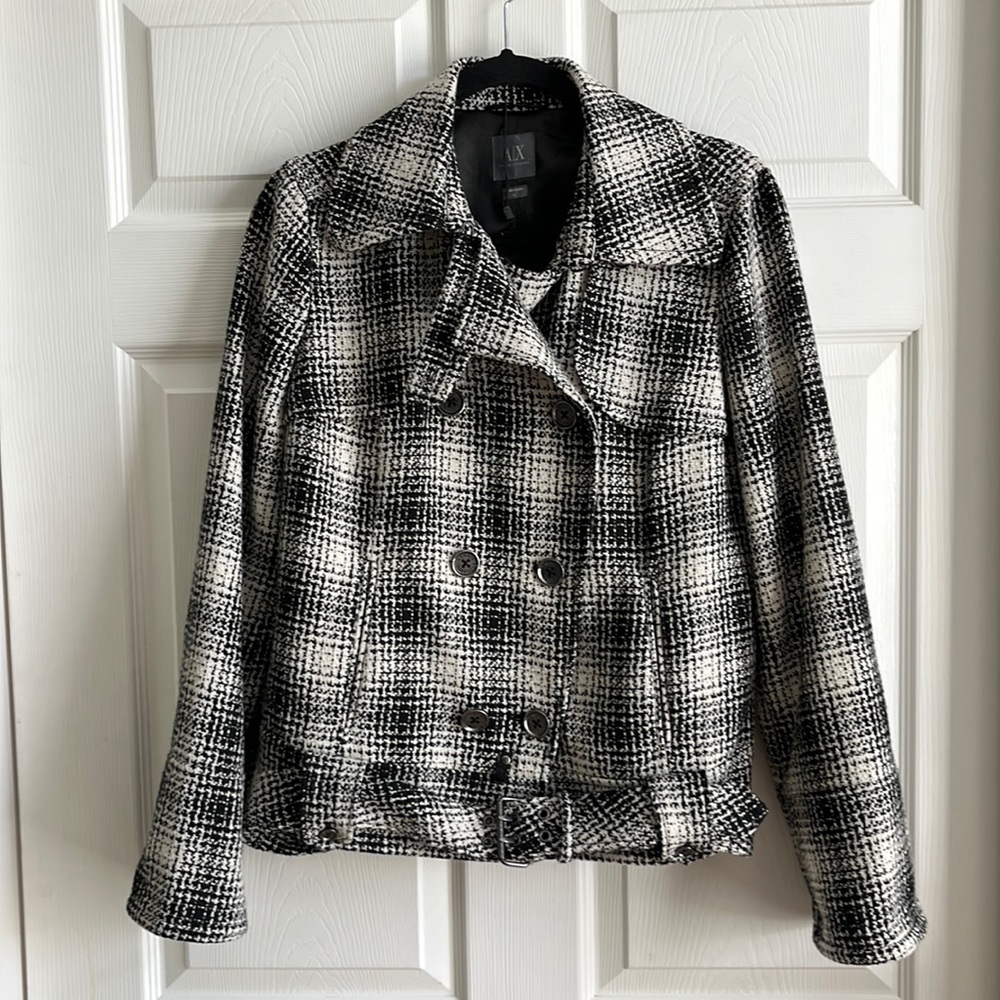 Armani Exchange Wool Blend Plaid Belted Jacket / SZ L